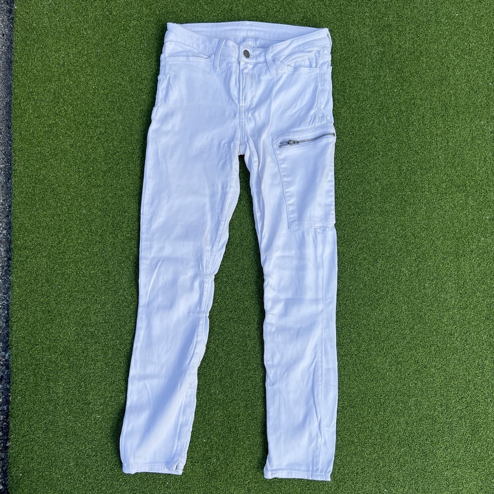 Helmut Lang Women's Cargo Zip Pocket Design Slim Leg Jeans White Size 26
